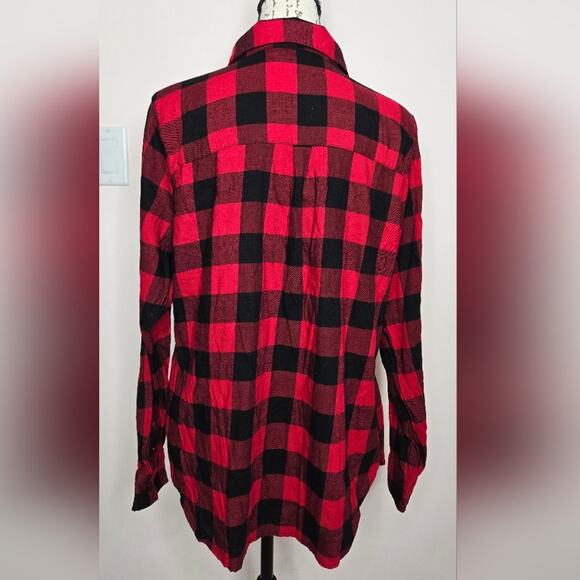 Christopher and Banks Womens Button Front Red and Black Check Plaid Shirt Large - Picture 6 of 8